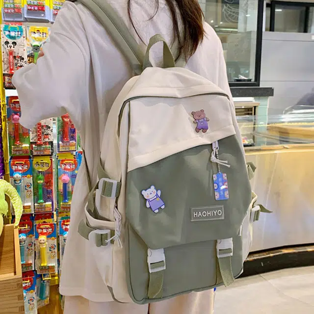 班亚奴 学院风时尚学生百搭大容量便携 尼龙帆布 背包电脑包旅行包双肩包 中号 男女同款情侣款 黑色/绿色/紫色/蓝色