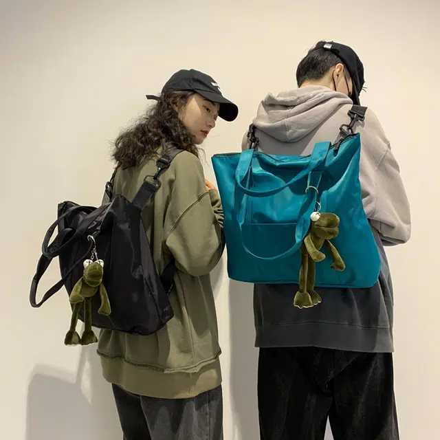 班亚奴 时尚复古潮流小众设计感多功能三用百搭出行旅游轻便大容量 尼龙 双肩包手提包单肩包 男女同款情侣款 黑色/蓝色
