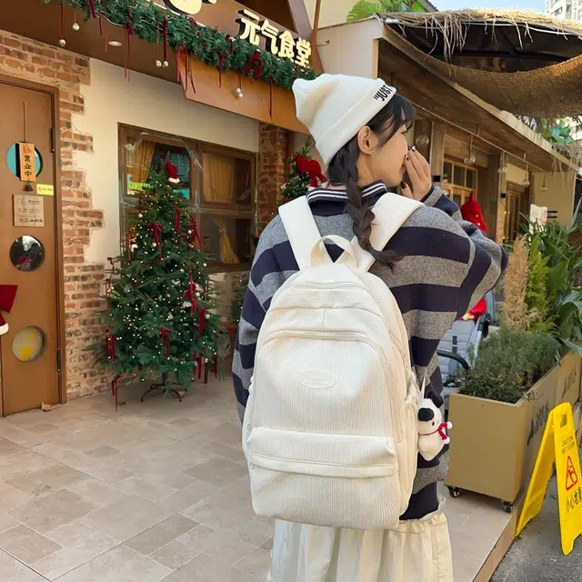 班亚奴 韩版纯色时尚大容量学生出行百搭 灯芯绒 书包背包双肩包 常规 男女同款情侣款 白色/黑色/粉红色/黄色/蓝色/绿色