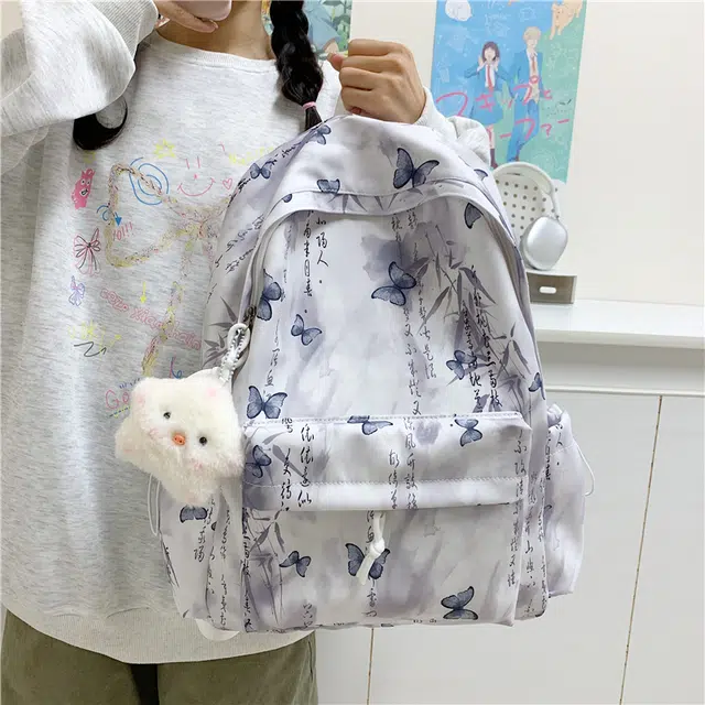 班亚奴 日系小清新时尚百搭蝴蝶印花通勤 牛津布 双肩包 常规 女款 多色