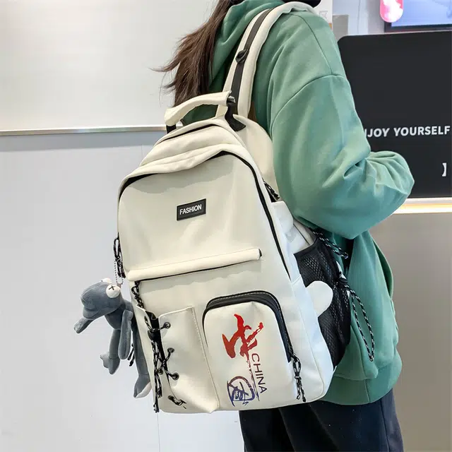 班亚奴 潮酷原宿风高中大学生休闲百搭出行便携大容量 尼龙 背包双肩包电脑包旅行包 男女同款情侣款 白色/蓝色/黑色/粉红色
