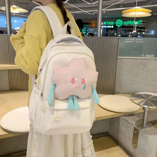 班亚奴 日系可爱纯色星星时尚女生初中生高中生学生百搭 尼龙 电脑包旅行包书包背包双肩包 常规 男女同款情侣款 多色