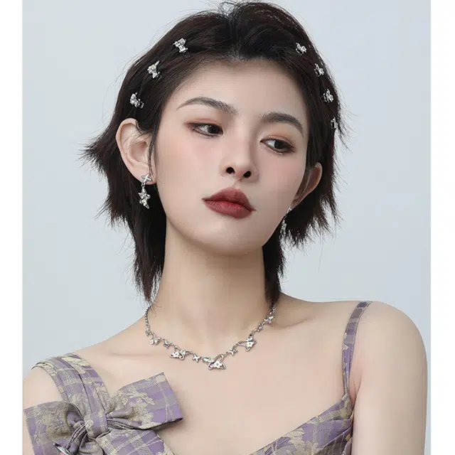 喜潮 花朵蝴蝶系列女甜美小清新项链轻奢高级感耳环时尚戒指手饰品