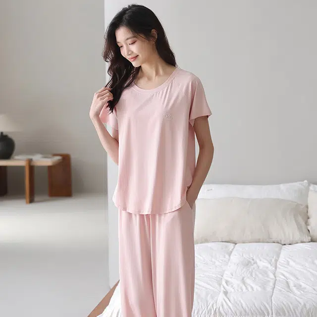 顶瓜瓜 简约舒适休闲家居服短袖长裤夏季睡衣套装 女款