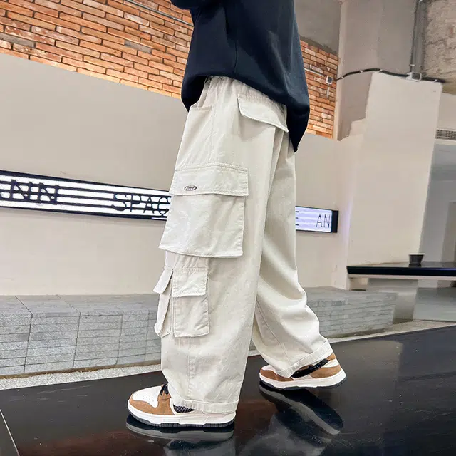 棉致 松紧腰舒适洋气大口袋工装休闲裤 大童