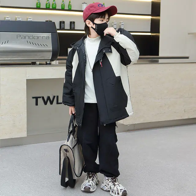 棉致 舒适连帽拼色拉链夹克外套 青少年