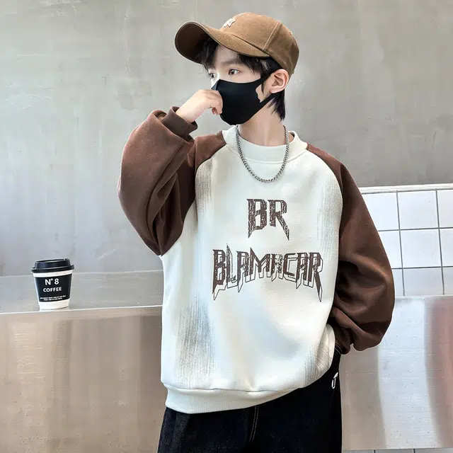 棉致 拼色简约时尚圆领长袖卫衣 青少年