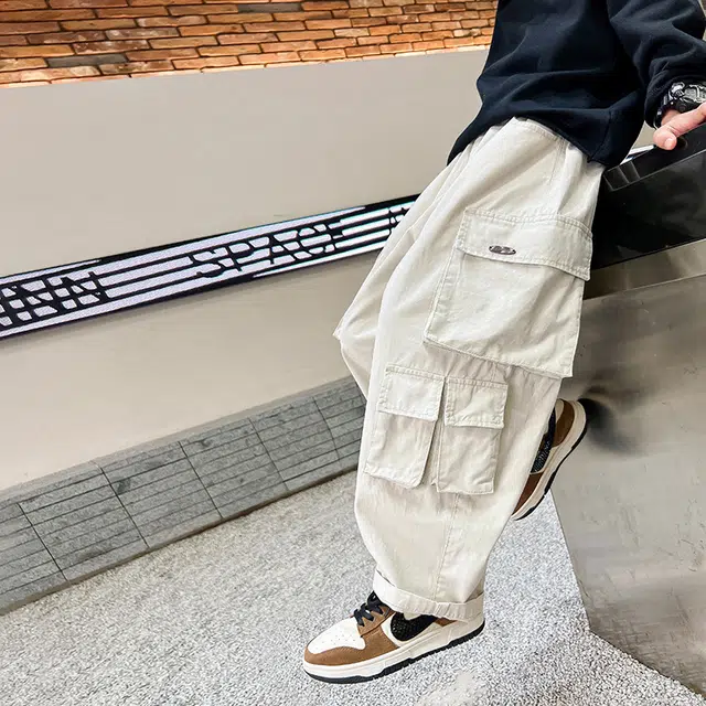 棉致 松紧腰舒适洋气大口袋工装休闲裤 大童
