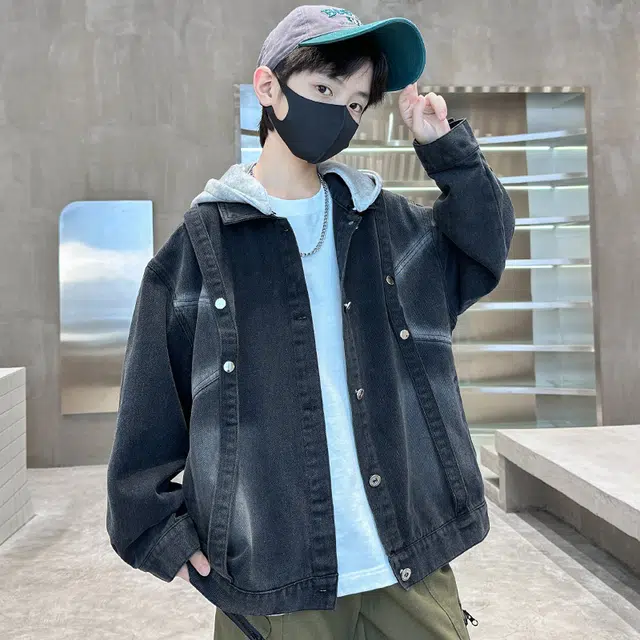 棉致 时尚洋气连帽纯色宽松长袖夹克外套 青少年
