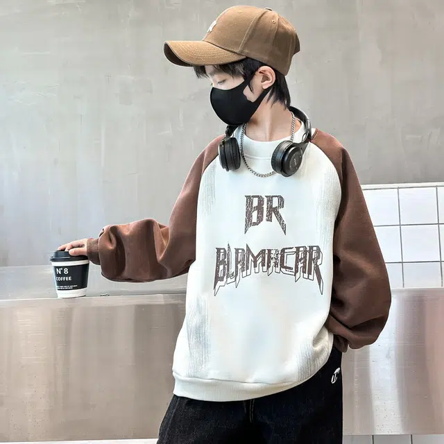 棉致 拼色简约时尚圆领长袖卫衣 青少年