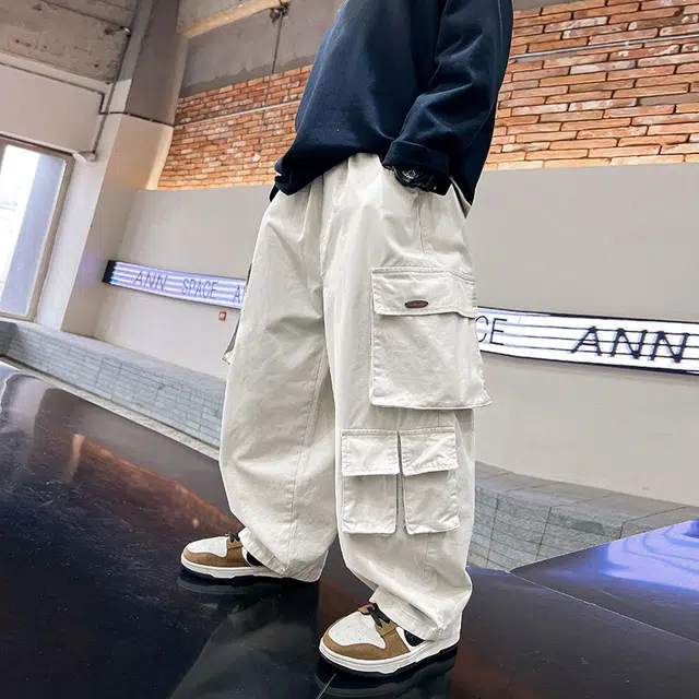 棉致 松紧腰舒适洋气大口袋工装休闲裤 大童