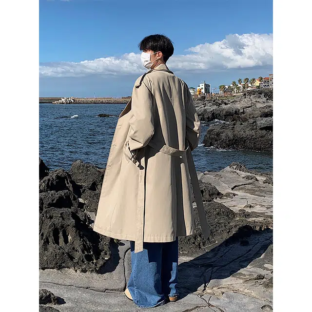 木林森 美式英伦复古简约基础收腰潮流百搭宽松双排扣中长款时尚风衣 男女同款