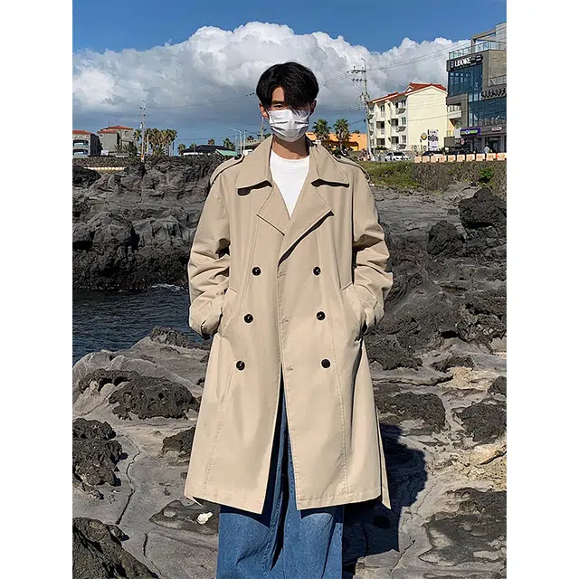 木林森 美式英伦复古简约基础收腰潮流百搭宽松双排扣中长款时尚风衣 男女同款