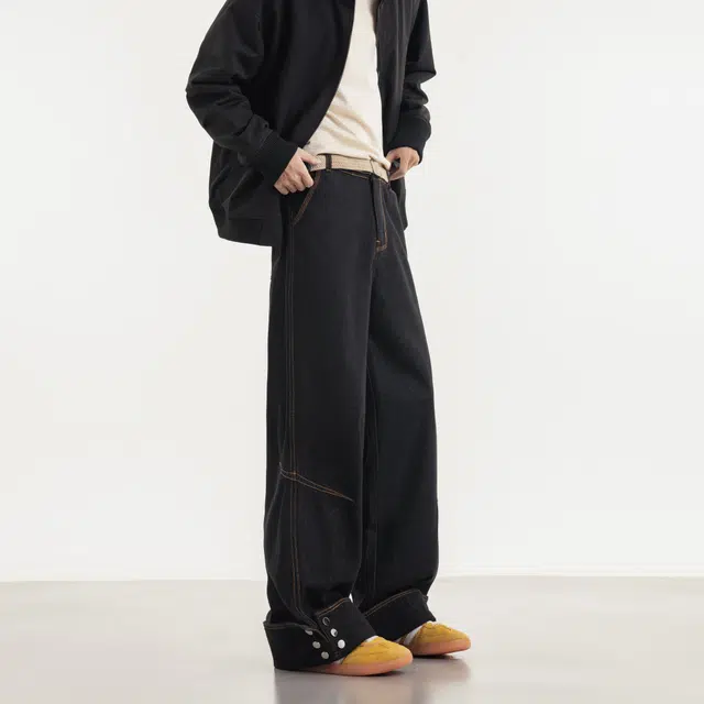 木林森 美式复古高街重磅直筒宽松结构设计款百搭舒适潮流休闲牛仔裤 男女同款