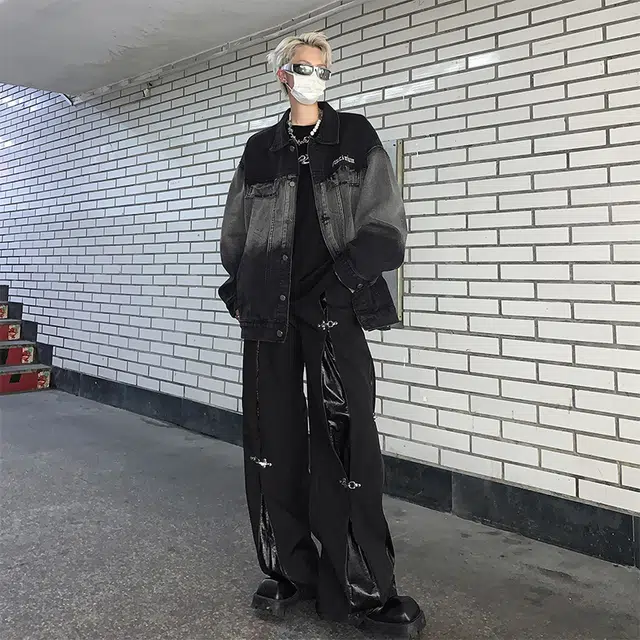 木林森 美式复古扎染小众设计潮牌高街痞帅翻领宽松休闲牛仔外套 男女同款