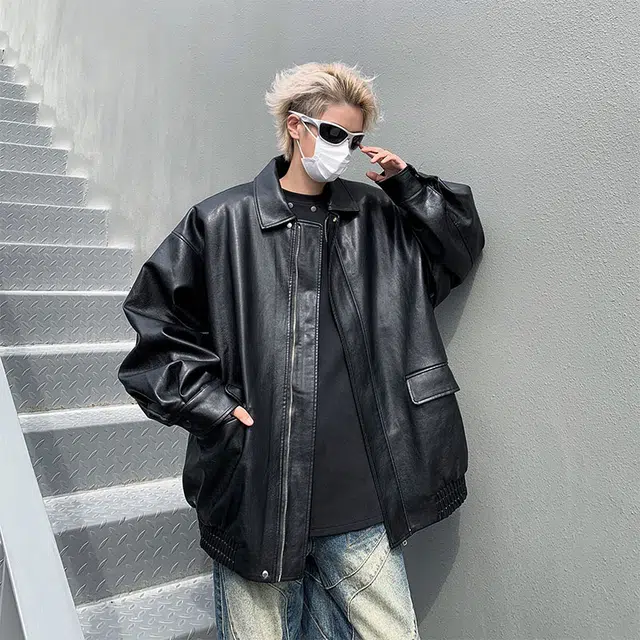 木林森 美式高街复古美拉德夹克机车潮牌结构设计款时尚百搭潮流宽松休闲皮衣 男女同款