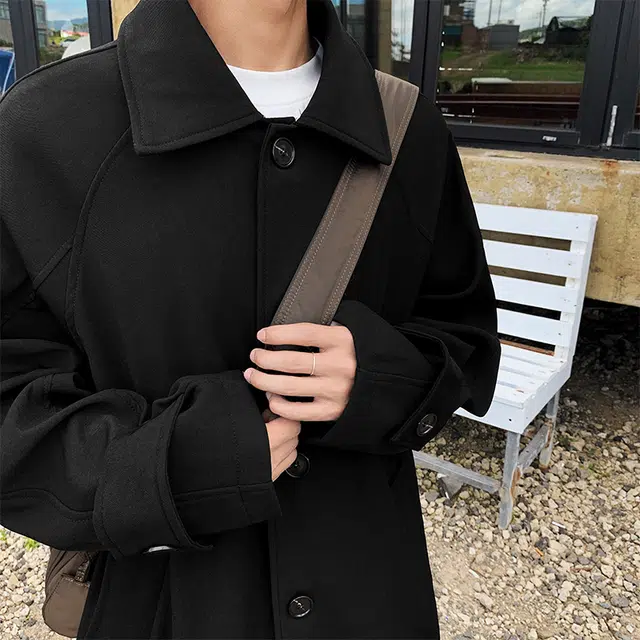 木林森 美式高街简约纯色宽松舒适百搭休闲透气风衣 男女同款