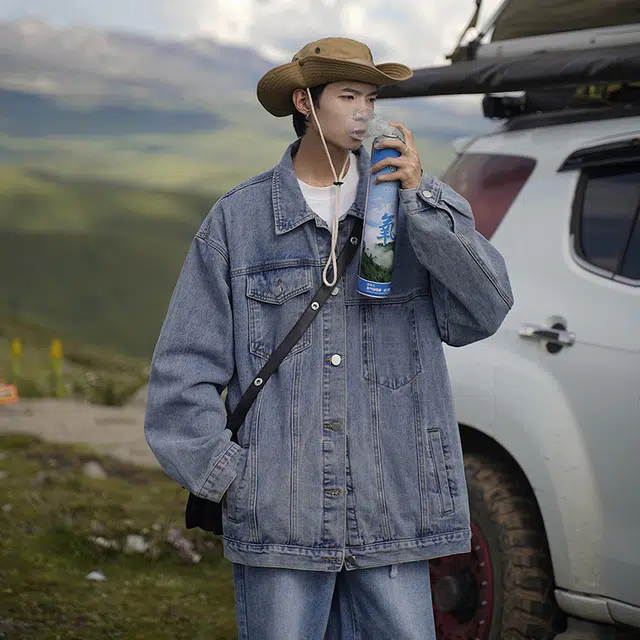 木林森 美式复古高街水洗做旧拼接解构时尚潮牌痞帅拉链设计感休闲百搭牛仔外套 男女同款