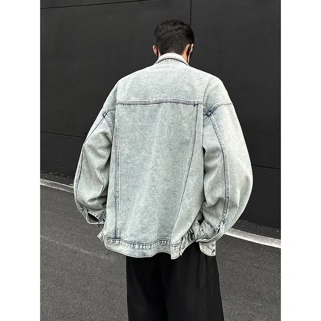 木林森 美式经典复古水洗做旧结构设计款潮流高街百搭品牌翻领宽松休闲牛仔外套 男女同款