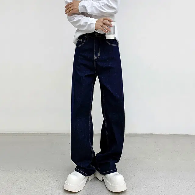 木林森 美式高街微喇复古中腰宽松直筒显腿长百搭亲肤舒适品牌休闲垂感牛仔裤 男女同款