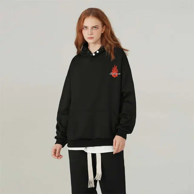 木林森 美式复古高街热火玫瑰字母印花休闲宽松舒适百搭落肩连帽卫衣 男女同款