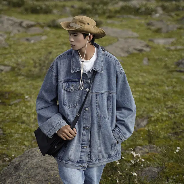 木林森 美式复古高街水洗做旧拼接解构时尚潮牌痞帅拉链设计感休闲百搭牛仔外套 男女同款