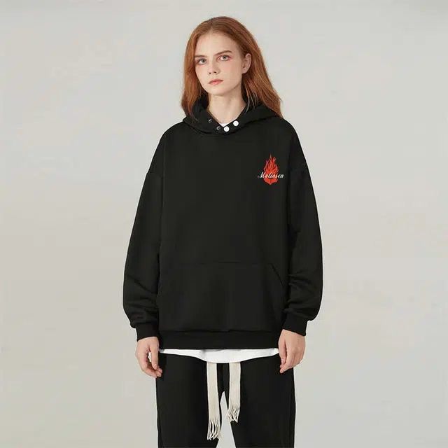 木林森 美式复古高街热火玫瑰字母印花休闲宽松舒适百搭落肩连帽卫衣 男女同款