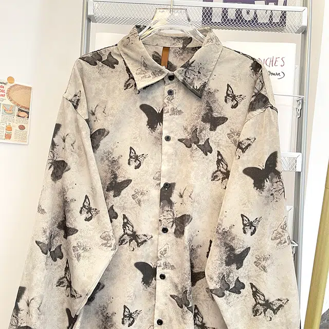 木林森 美式流苏蝴蝶设计感翻领高街时尚潮流百搭宽松简约休闲长袖衬衫 男女同款