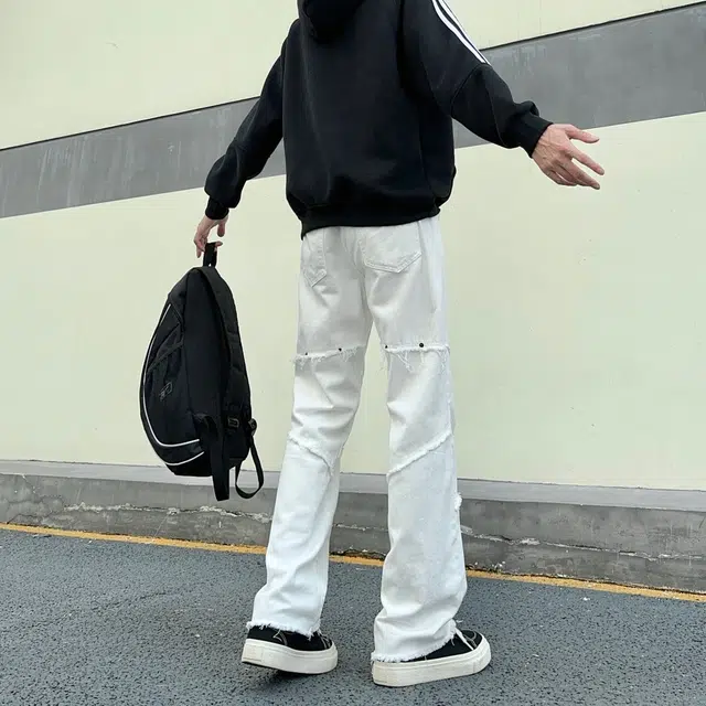 木林森 美式高街复古毛边设计显高显瘦潮流百搭宽松直筒牛仔裤 男女同款
