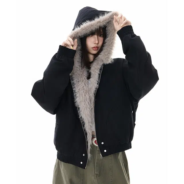 木林森 绒毛柔软舒适美式高街潮牌座山雕休闲宽松设计感连帽毛领痞帅保暖棉服 男女同款