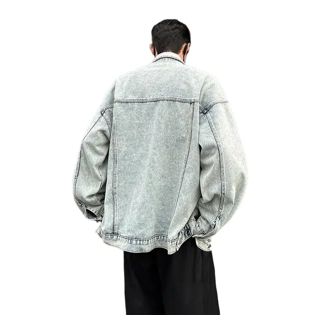 木林森 美式经典复古水洗做旧结构设计款潮流高街百搭品牌翻领宽松休闲牛仔外套 男女同款