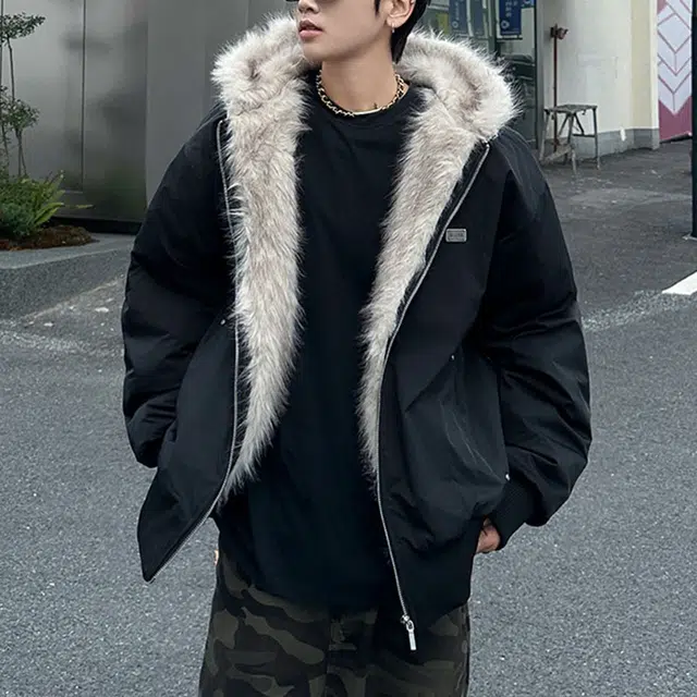 木林森 美式高街潮流座山雕复古外套冬季夹棉加绒水洗厚毛领连帽短款棉服 男女同款