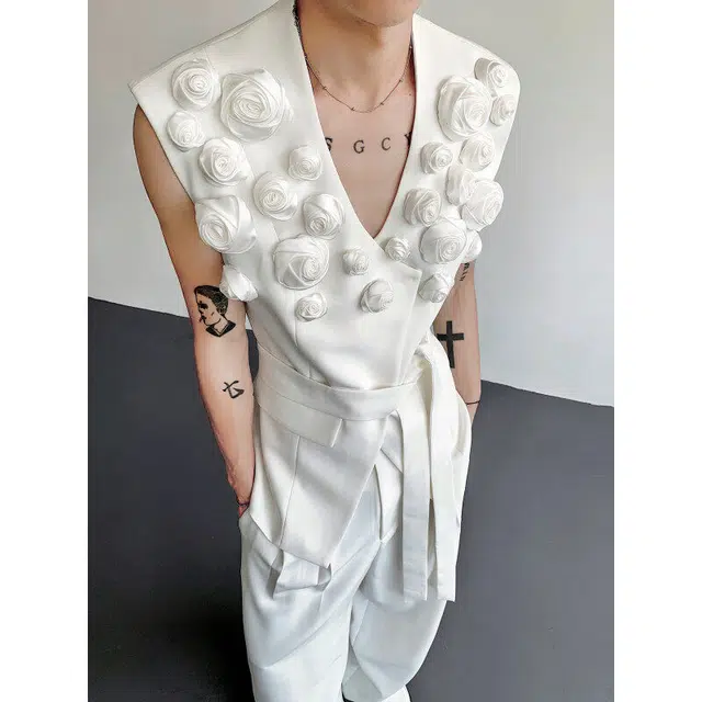木林森 个性立体玫瑰小众设计宫廷宴会风无袖背心 男女同款