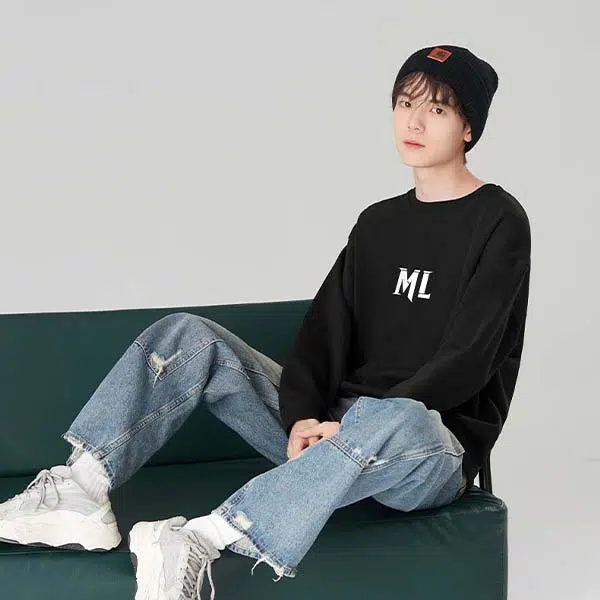木林森 字母印花休闲落肩宽松圆领套头卫衣 男女同款