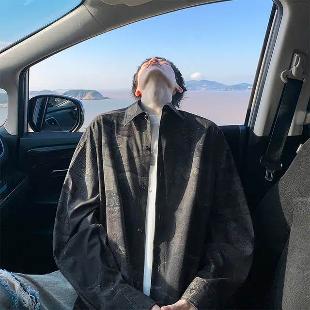 木林森 美式复古高街潮牌印花款潮流设计感翻领休闲时尚百搭长袖日常通勤上衣衬衫 男女同款