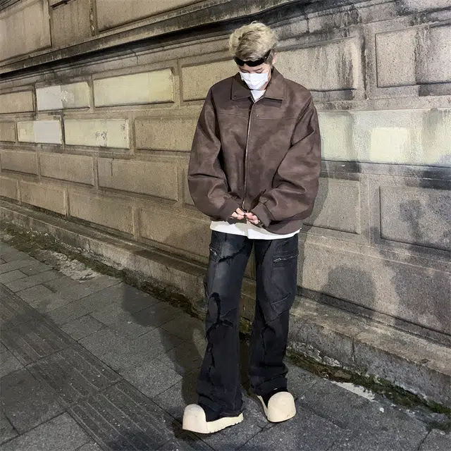 木林森 美式复古高街潮牌麂皮绒翻领外套男美拉德高级感休闲简约情侣夹克皮衣 男女同款