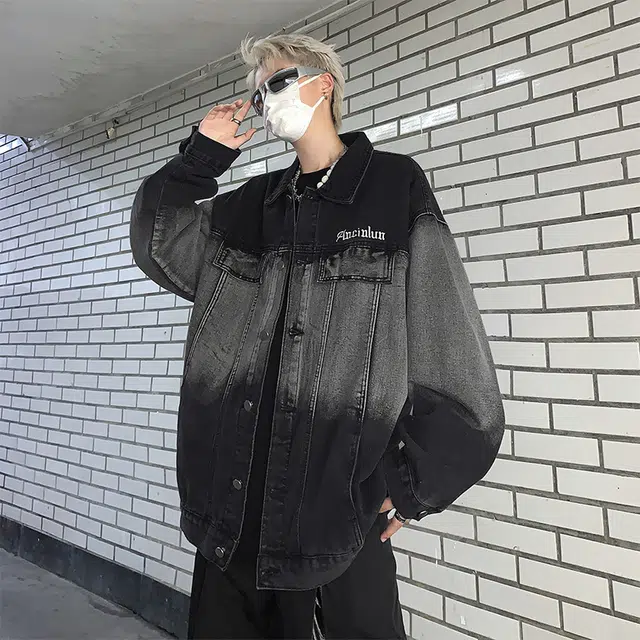 木林森 美式复古扎染小众设计潮牌高街痞帅翻领宽松休闲牛仔外套 男女同款