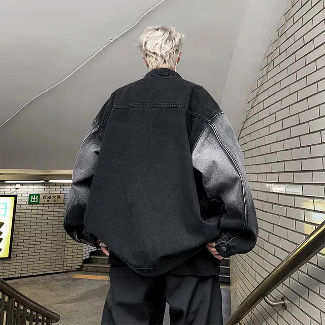 木林森 美式复古扎染小众设计潮牌高街痞帅翻领宽松休闲牛仔外套 男女同款