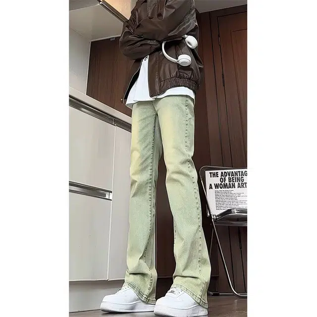 木林森 美式复古百搭简约柔感不硬舒适亲肤潮流微弹高街时尚中腰微喇通勤休闲百搭黄泥染水洗牛仔裤 男女同款