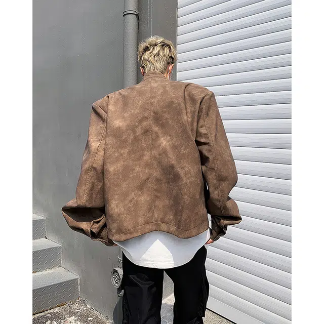 木林森 美式高街潮牌复古做旧机车服外套小众设计感短款垫肩时尚百搭潮流休闲夹克衫皮衣 男女同款