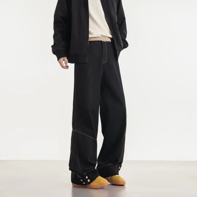 木林森 美式复古高街重磅直筒宽松结构设计款百搭舒适潮流休闲牛仔裤 男女同款