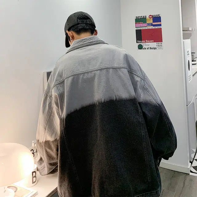 木林森 美式复古扎染小众设计潮牌高街痞帅翻领宽松休闲牛仔外套 男女同款