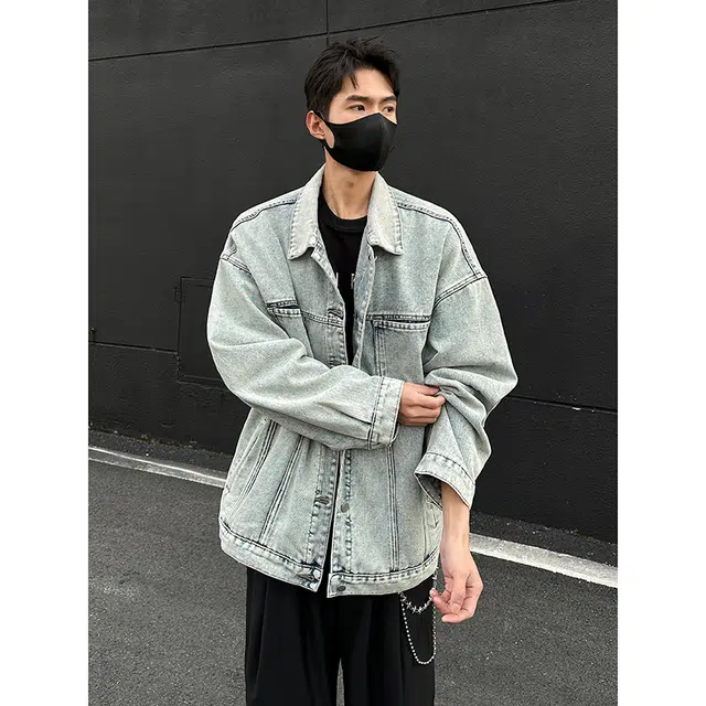 木林森 美式经典复古水洗做旧结构设计款潮流高街百搭品牌翻领宽松休闲牛仔外套 男女同款