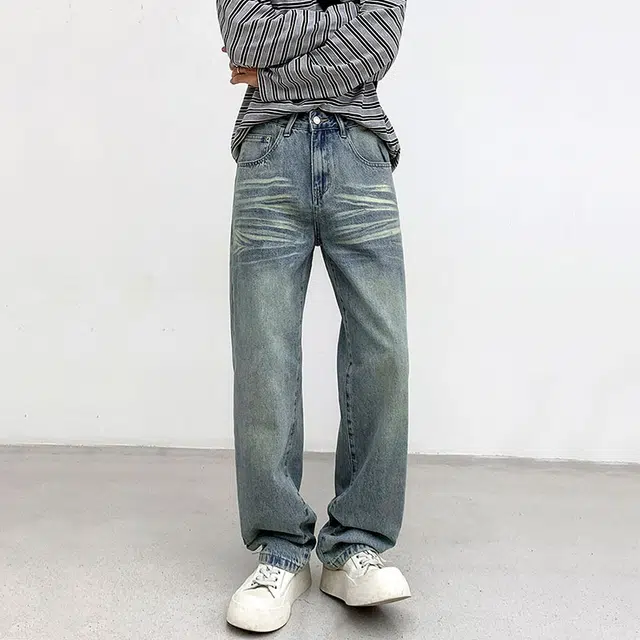 木林森 美式经典高街复古百搭宽松长裤时尚品牌休闲舒适水洗做旧垂感直筒无性别主义牛仔裤 男女同款