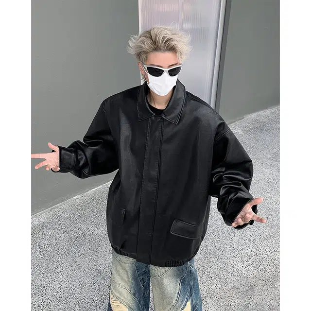 木林森 美式高街复古美拉德夹克机车潮牌结构设计款时尚百搭潮流宽松休闲皮衣 男女同款