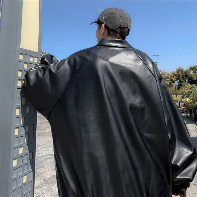 木林森 美式高街潮牌复古机车外套飞行员夹克街头宽松翻领休闲皮衣 男女同款