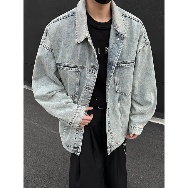 木林森 美式经典复古水洗做旧结构设计款潮流高街百搭品牌翻领宽松休闲牛仔外套 男女同款
