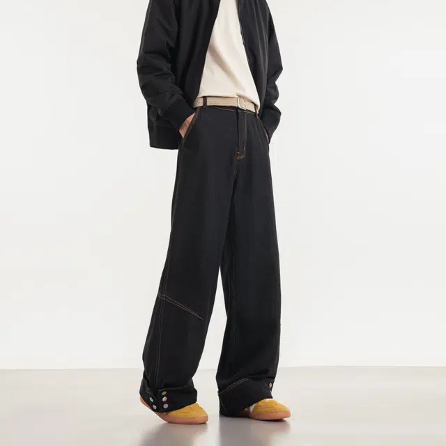 木林森 美式复古高街重磅直筒宽松结构设计款百搭舒适潮流休闲牛仔裤 男女同款