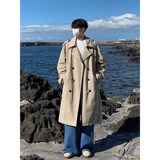 木林森 美式英伦复古简约基础收腰潮流百搭宽松双排扣中长款时尚风衣 男女同款