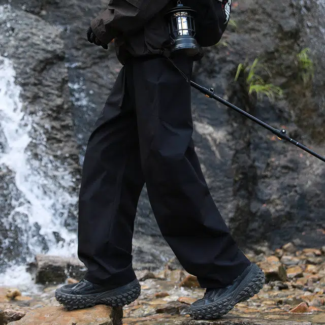 木林森 美式高街基础款纯色品牌简约卫裤褶皱设计感宽松阔腿直筒显高垂感百搭伐木裤拖地运动休闲裤 男女同款